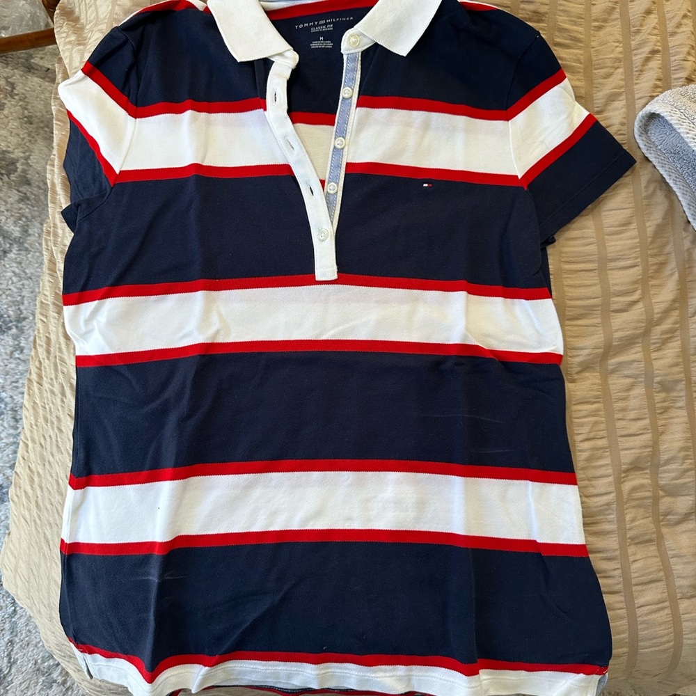 Tommy Hilfiger Women’s Navy Polo with Red and White Stripes